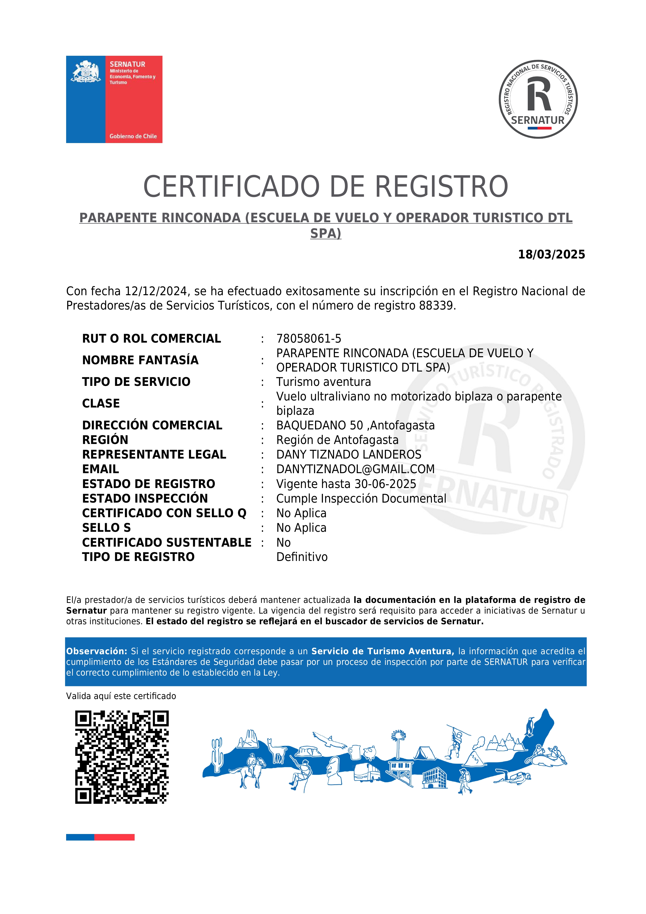 Certificado de Registro SERNATUR